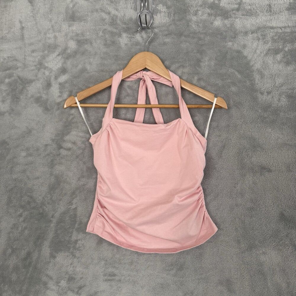 Suly Hux Womens S Pink Ruched Halter Crop Top Tie Back Y2K Sleeveless NWT